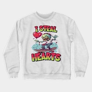 I Steal Hearts: Zombie Skateboarder Tee Crewneck Sweatshirt